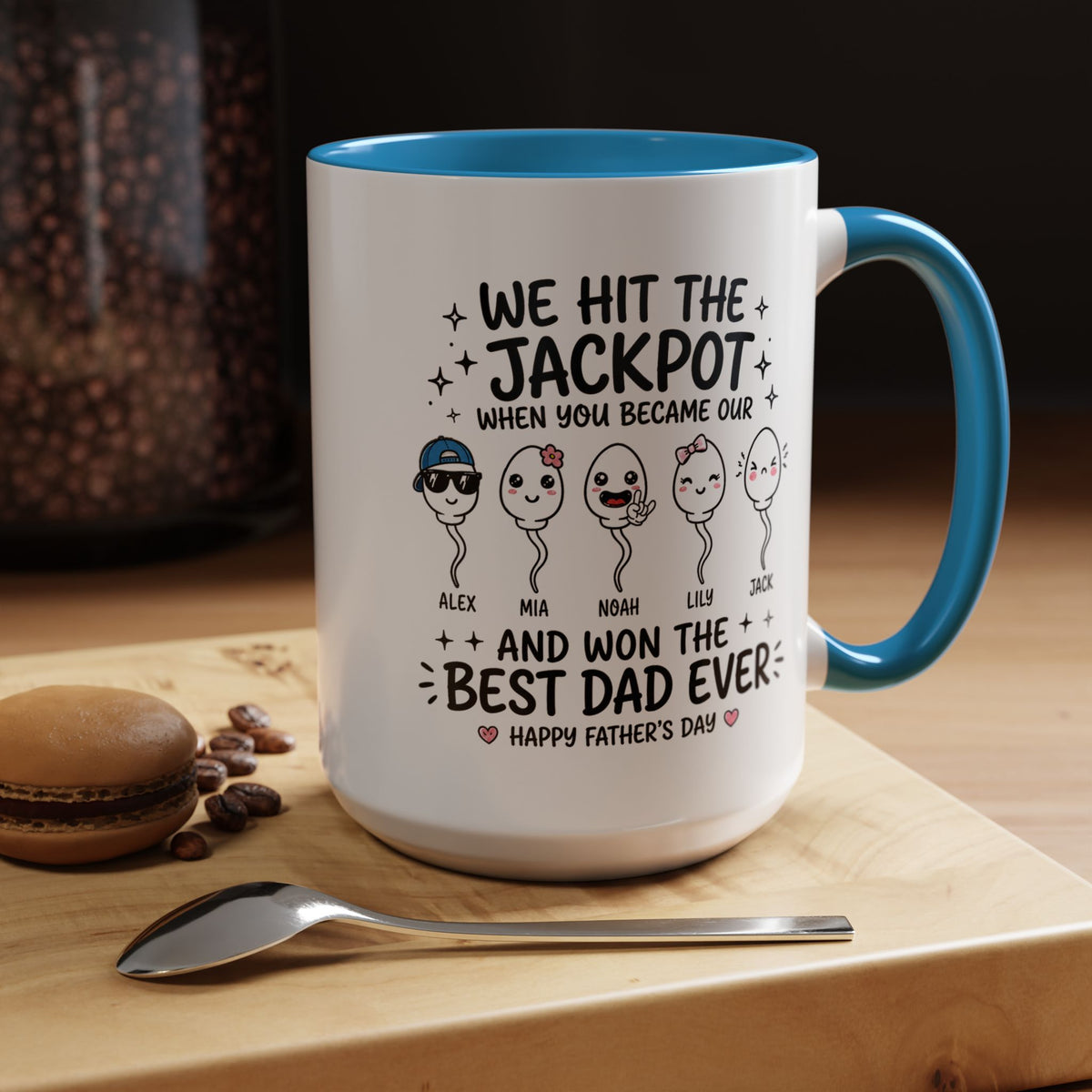 Personalized Best Dad Ever Mug, Custom Father's Day Coffee Mug with Kids Names, Funny Jackpot Dad Gift, Unique Family Keepsake Cup