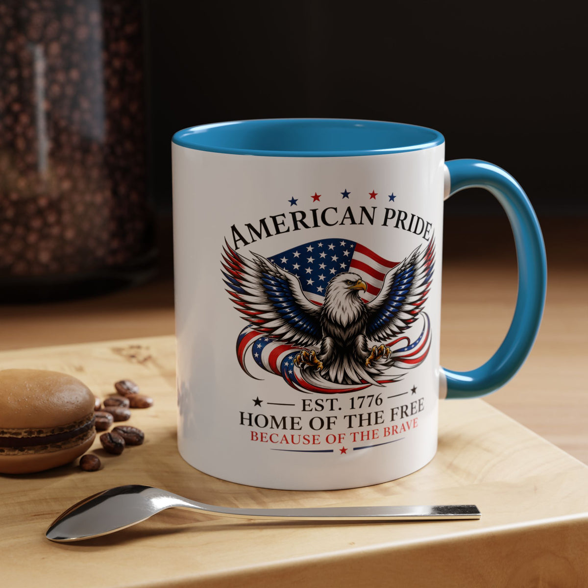 American Pride Eagle Mug, Patriotic Bald Eagle Coffee Mug, Home of the Free Because of the Brave Gift, USA Veteran Mug