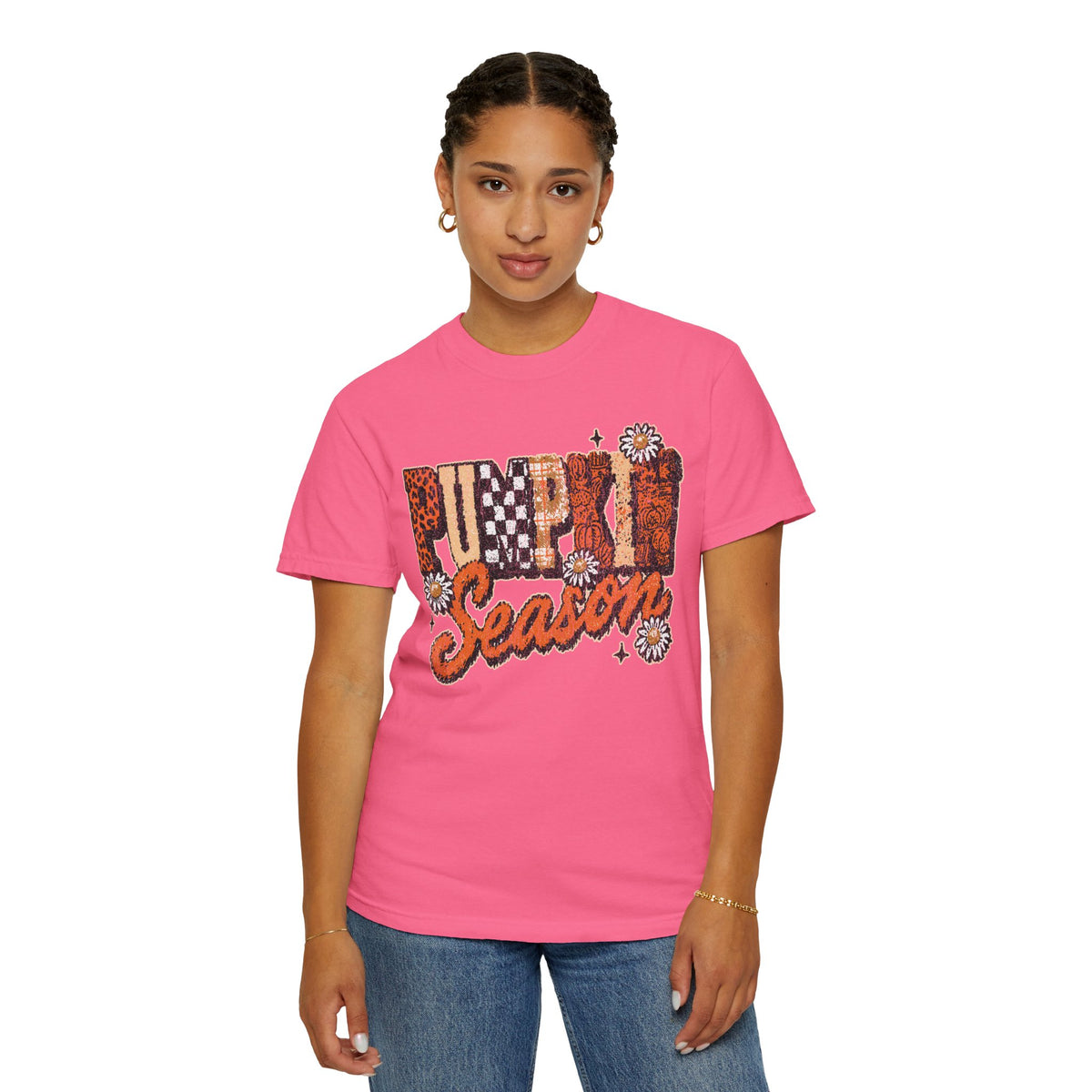 Pumpkin Season Shirt, Retro Leopard Checker Fall Graphic Tee, Cute Autumn Gift for Women, Cozy Thanksgiving October Outfit for Her