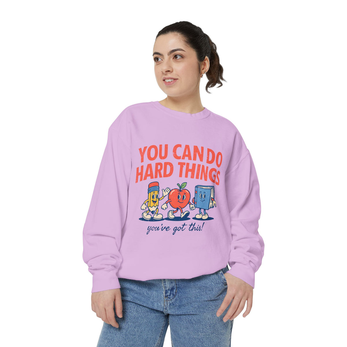 You Can Do Hard Things Teacher Sweatshirt, Motivational School Graphic Crewneck, Positive Classroom Gift for Educators