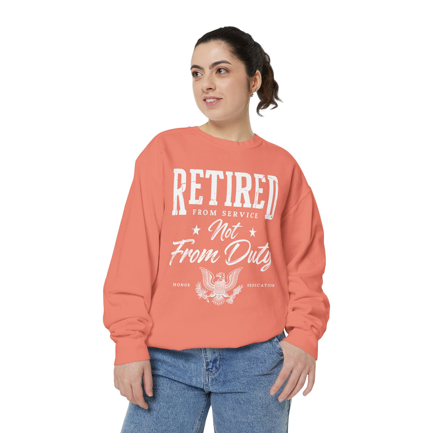 Retired From Service Not From Duty Sweatshirt, Military Retirement Crewneck, Veteran Gift, Patriotic Eagle Veterans Day Pullover for Retiree