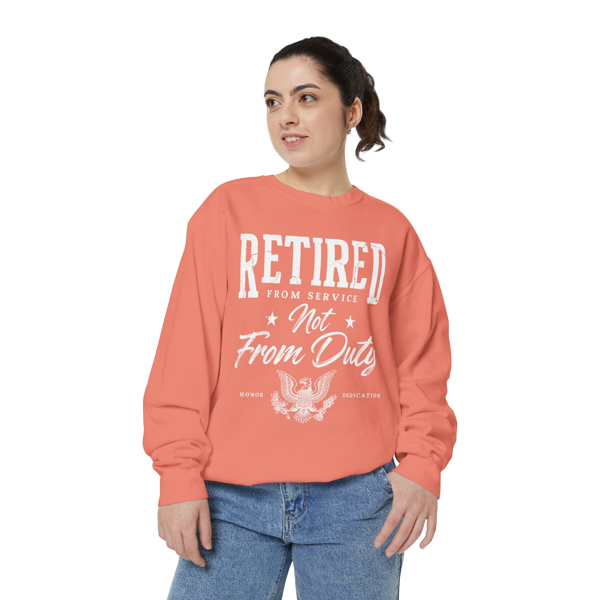 Retired From Service Not From Duty Sweatshirt, Military Retirement Crewneck, Veteran Gift, Patriotic Eagle Veterans Day Pullover for Retiree