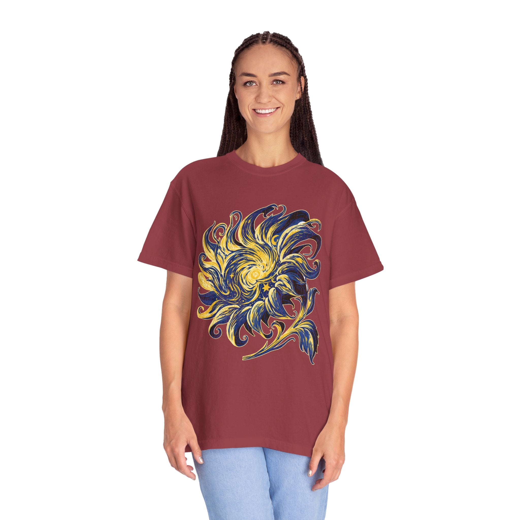 Celestial Sun Graphic Shirt, Blue and Gold Cosmic T-Shirt, Mystical Night Sky Tee, Astrology Gift for Stargazers and Dreamers, Gift Idea