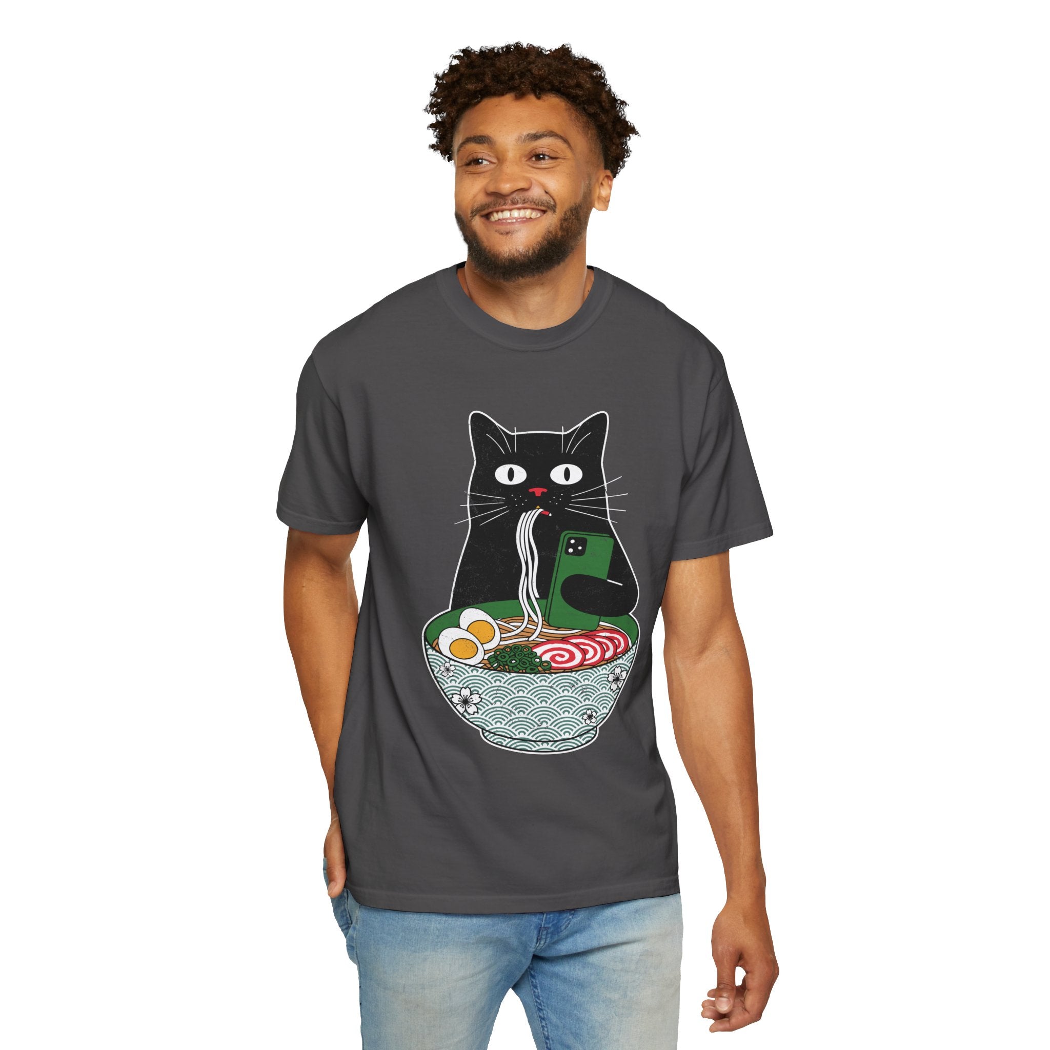 Black Cat Ramen Shirt Comfort Colors Tee, Funny Cat Lover Graphic Shirt, Introvert Cat Eating Noodles Tee, Japanese Foodie Gift