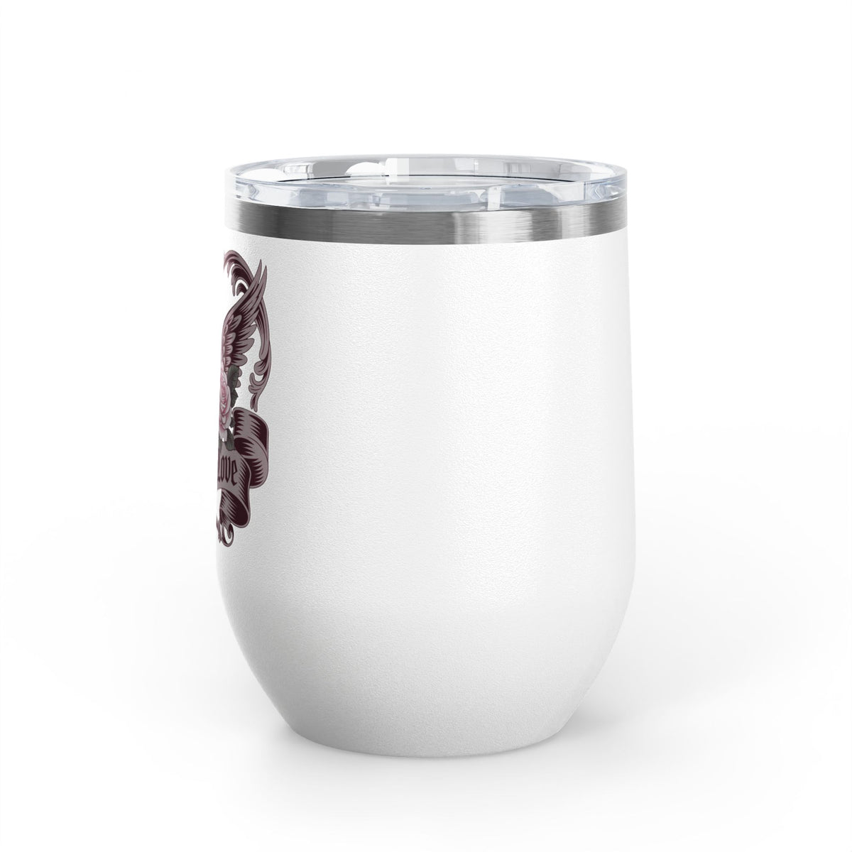 Eternal Love Wine Tumbler, Gothic Rose and Angel Wings Design, Romantic Anniversary Gift for Her, Vintage Tattoo Style Drinkware