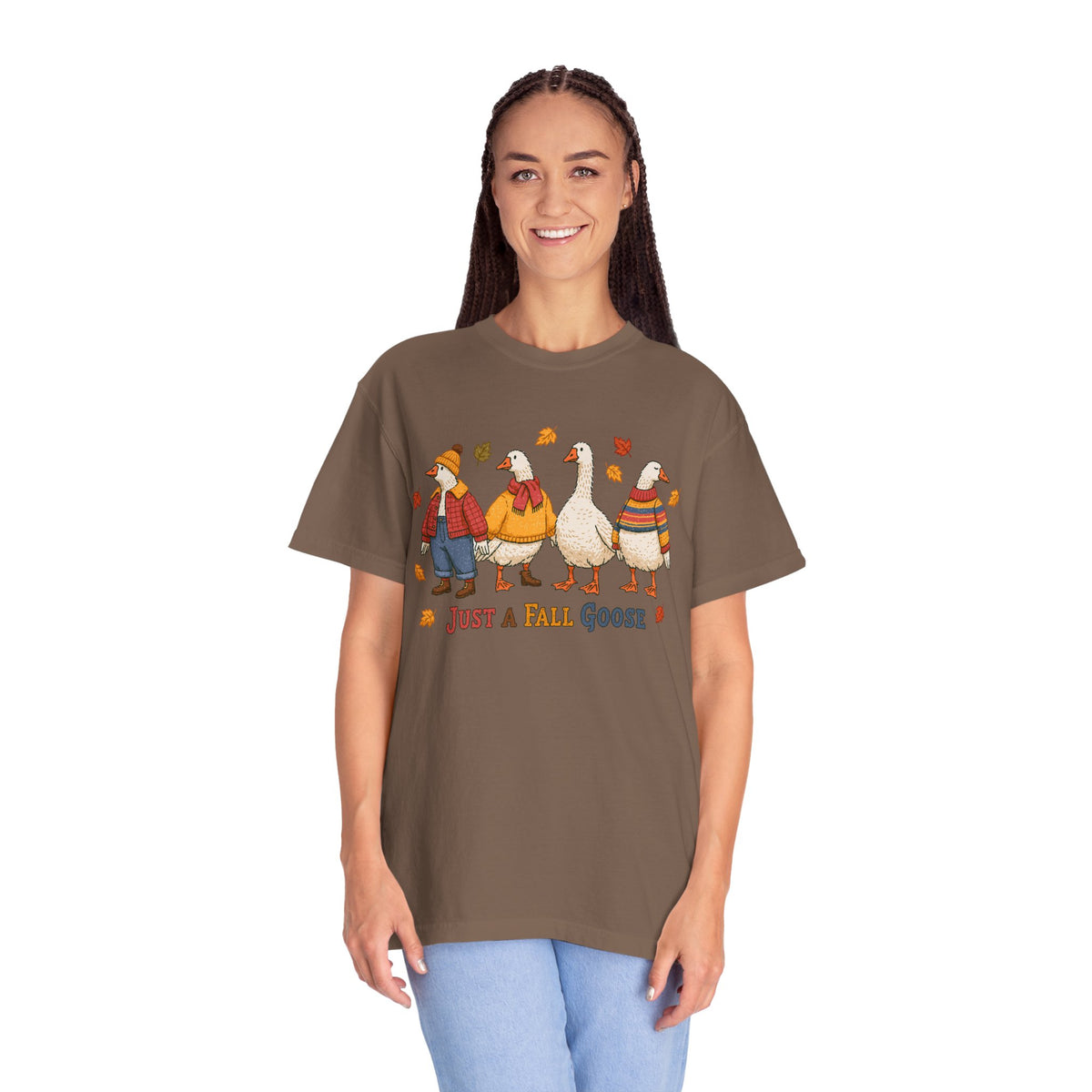 Funny Fall Goose Shirt, Just a Fall Goose Autumn Graphic Tee, Cute Cozy Gift for Bird Lover, Thanksgiving and October Outfit for Her