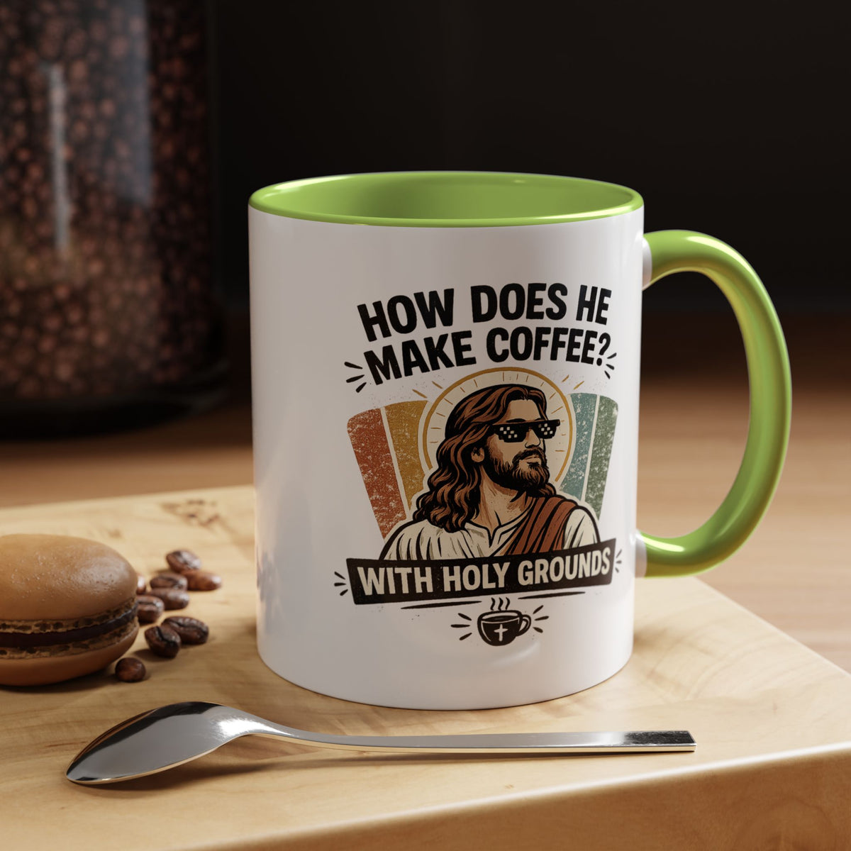 Funny Christian Jesus Mug, How Does He Make Coffee With Holy Grounds Mug, Christian Humor Coffee Cup, Church Friend Gift