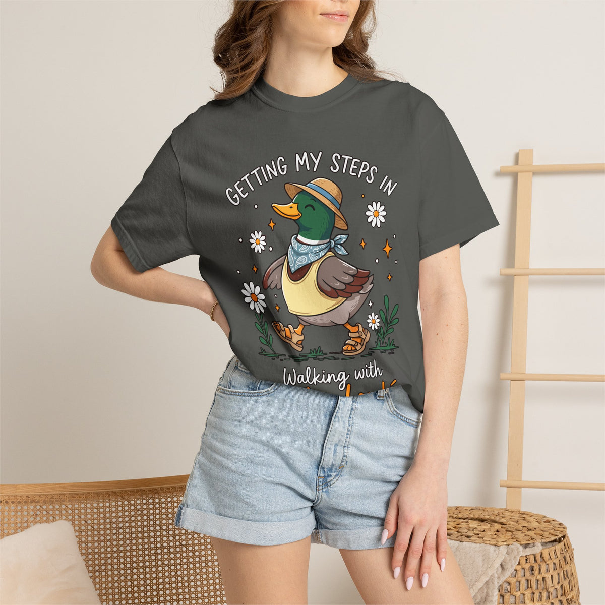 Christian Duck Comfort Colors Shirt, Walking with the Lord Graphic Tee, Cute Faith Based Duck Shirt, Trendy Christian Comfort Tee