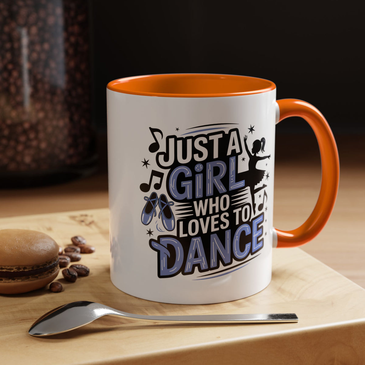 Dance Lover Coffee Mug, Just a Girl Who Loves to Dance Quote, Blue Ballet Shoes and Ballerina Design, Recital Gift for a Daughter or Teacher