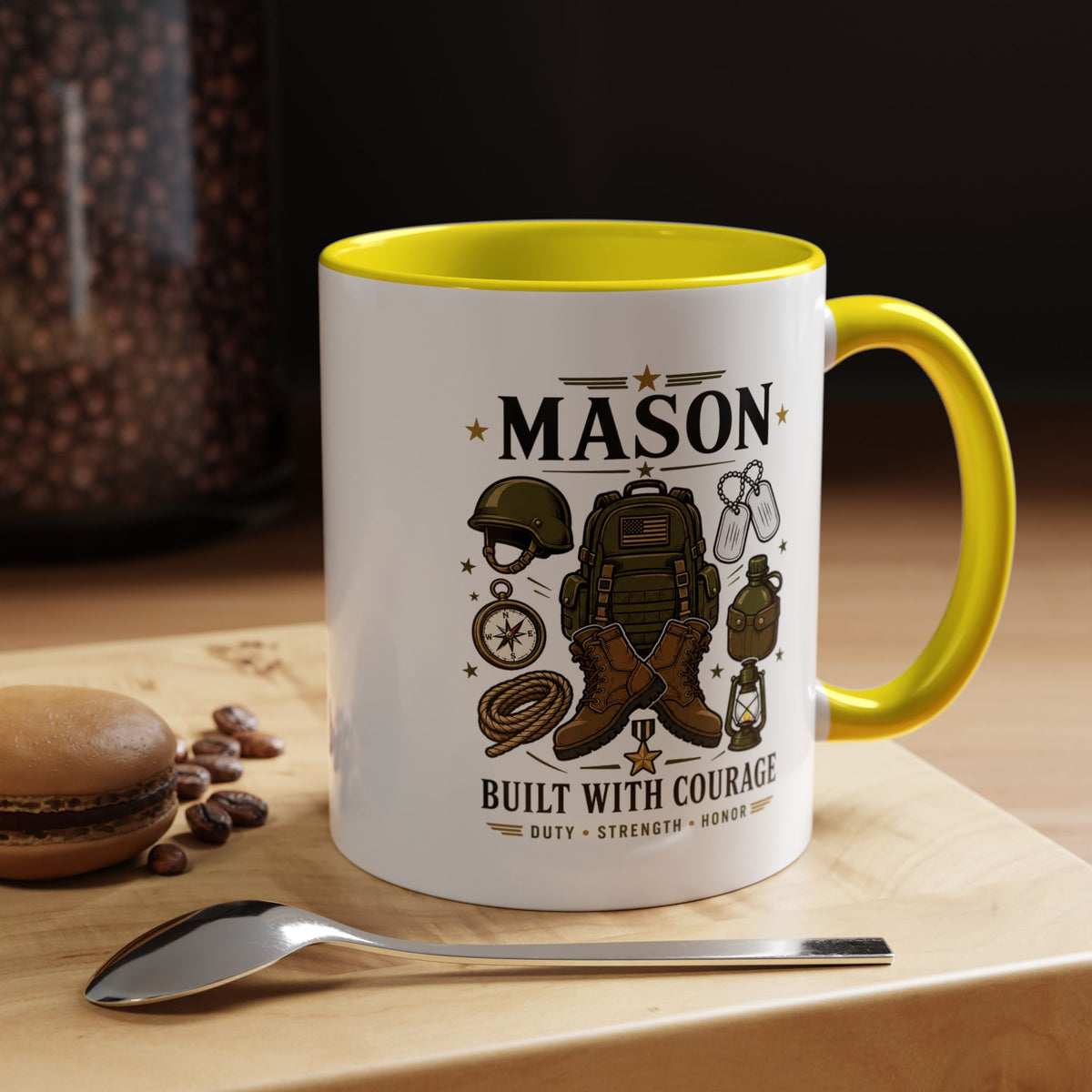 Personalized Army Soldier Mug, Built with Courage Coffee Cup, Custom Name Military Gift for Him, Veteran, Recruit or Service Member