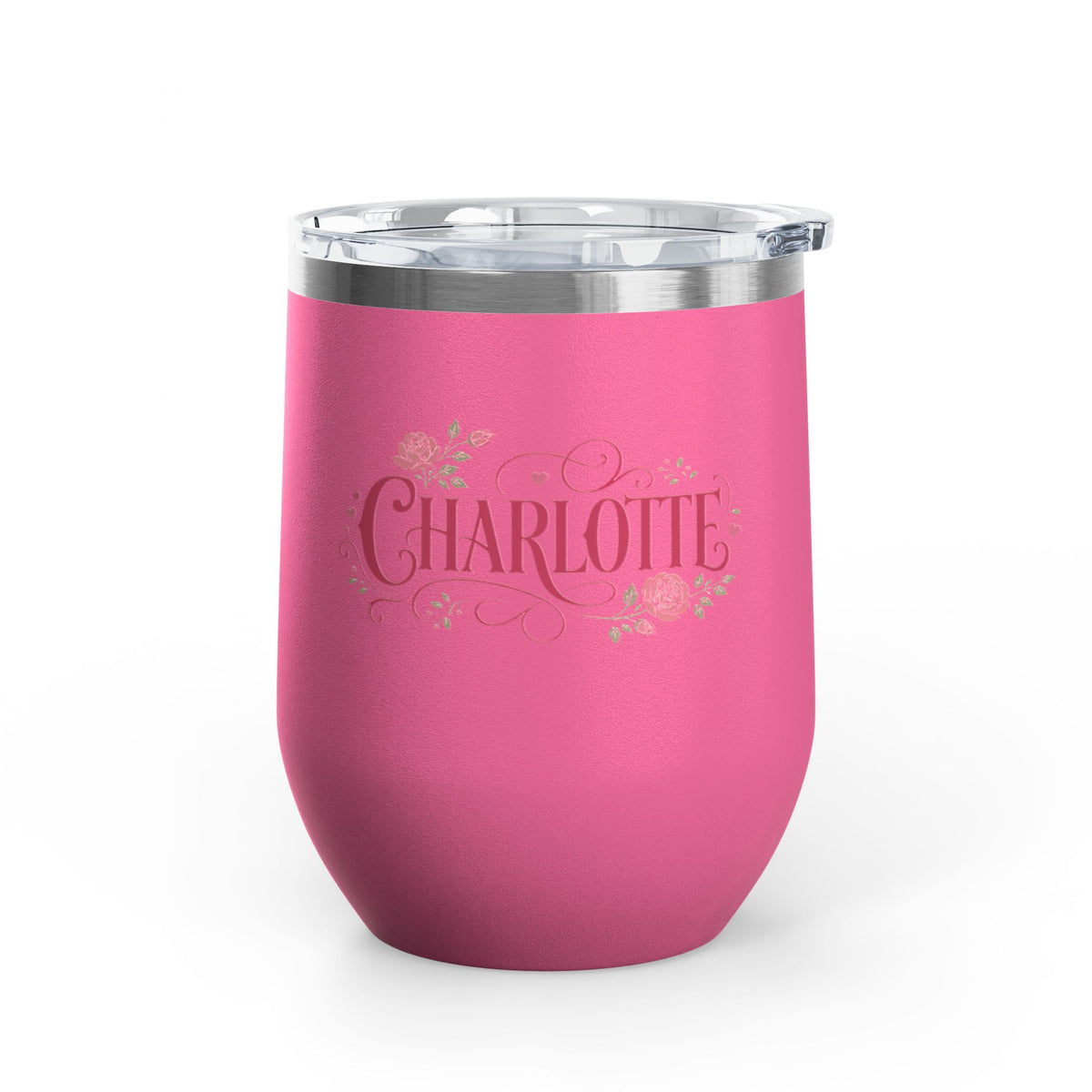 Personalized Wine Tumbler with Name, Floral Rose Drink Cup, Custom Gift for Her, Feminine Drinkware, Birthday Gift, Bridesmaid Gift