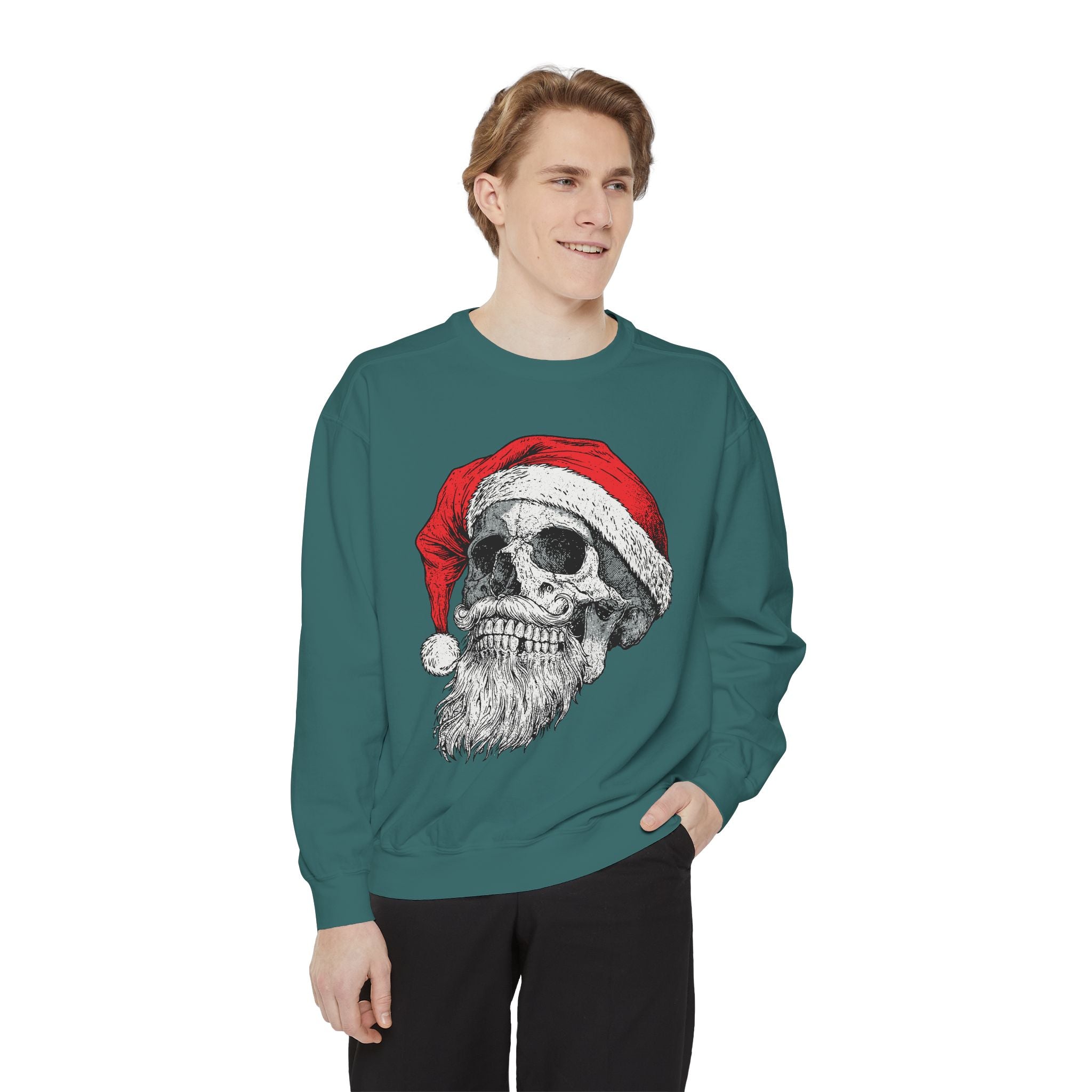 Skull Santa Sweatshirt, Gothic Christmas Crewneck, Creepy Holiday Skeleton Pullover, Alternative Xmas Gift for Metalhead or Horror Fan