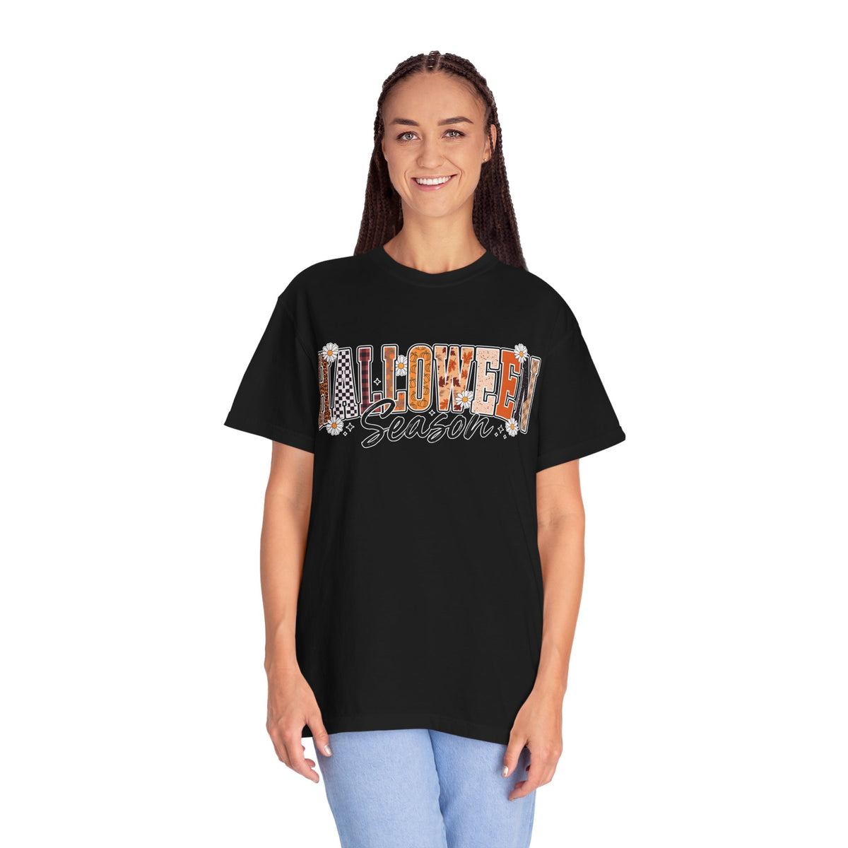Halloween Season Shirt, Leopard Plaid Pumpkin Letter Graphic Tee, Cute Fall Gift for Women, Spooky October Outfit for Teachers and Moms