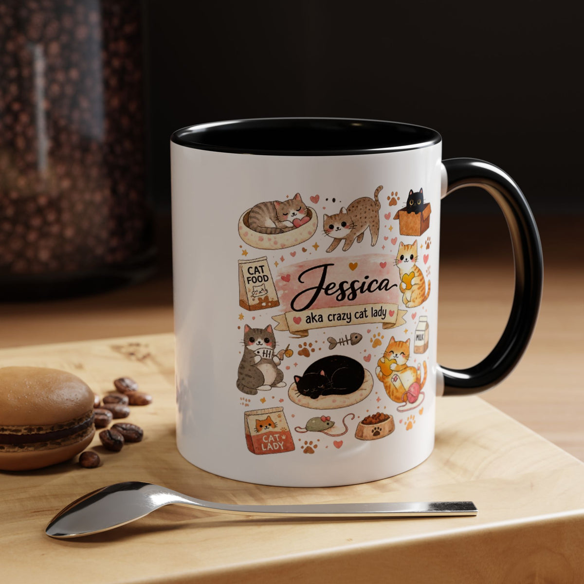 Personalized Cat Mom Mug, Custom Crazy Cat Lady Coffee Mug, Cat Lover Gift with Name, Cute Cat Mom Mug for Women