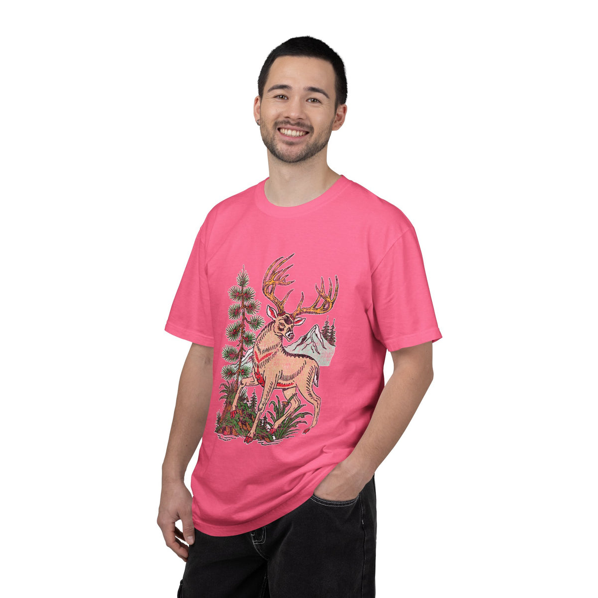Woodland Deer Shirt, Rustic Stag and Mountain Graphic, Gift for Wildlife Lovers and Hikers, Forest Inspired Cabin Weekend Clothing