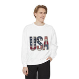 Patriotic USA Patchwork Comfort Sweatshirt, Vintage American Flag Crewneck, Americana Sweatshirt, Fourth of July Gift
