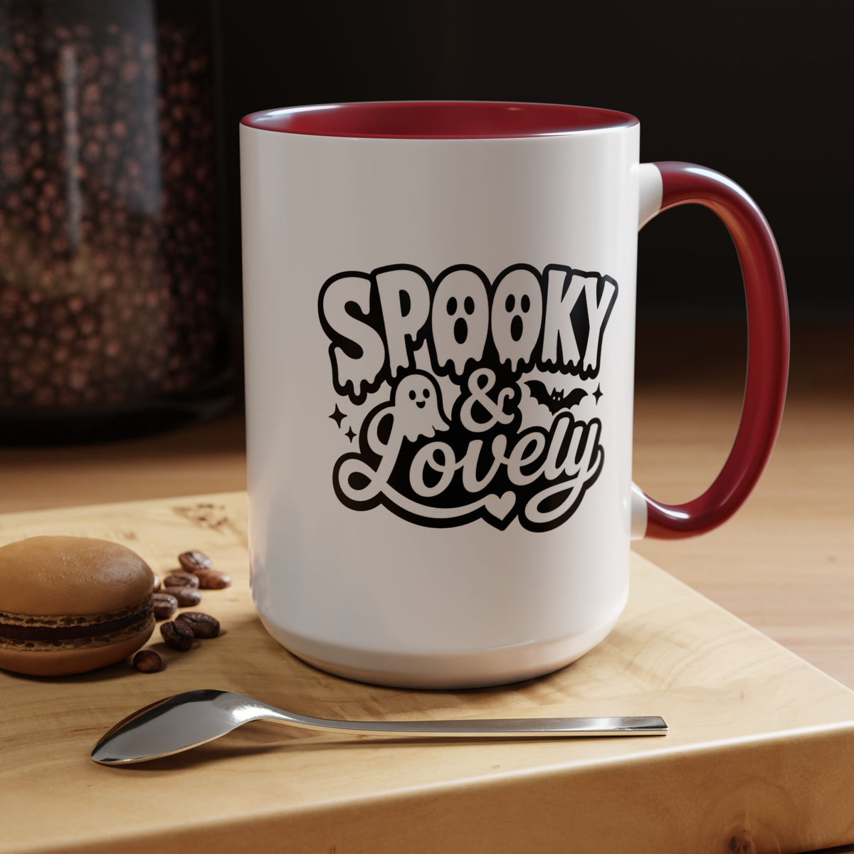 Spooky and Lovely Mug, Cute Ghost Halloween Coffee Cup, Black and White Spooky Season Gift for Her, Gothic Fall Drinkware