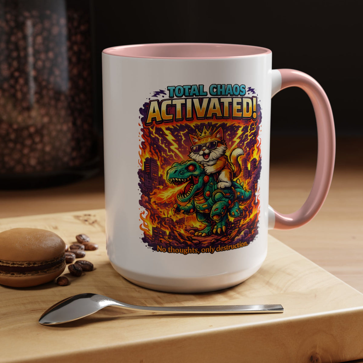 Funny Cat Mug, Chaos Cat Coffee Mug, Cat Lover Gift, Dinosaur Cat Mug, Sarcastic Cat Cup, Gamer Cat Gift, Cat Mom Present