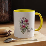 Personalized Floral Name Mug, Custom Wildflower Coffee Cup for Her, Birthday Gift for Women, Botanical Friend or Coworker Keepsake
