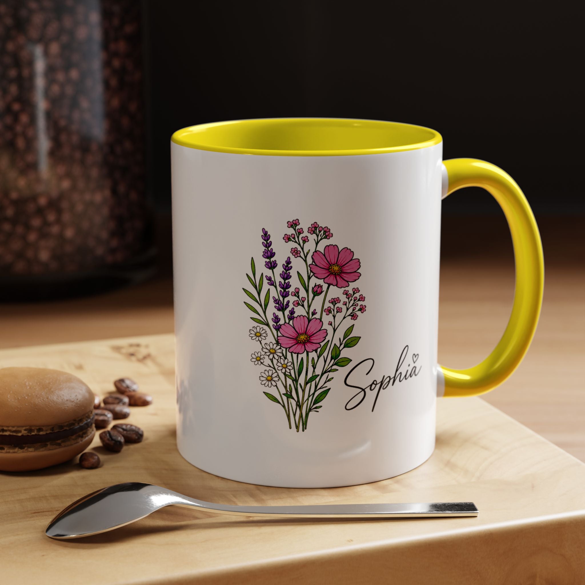 Personalized Floral Name Mug, Custom Wildflower Coffee Cup for Her, Birthday Gift for Women, Botanical Friend or Coworker Keepsake
