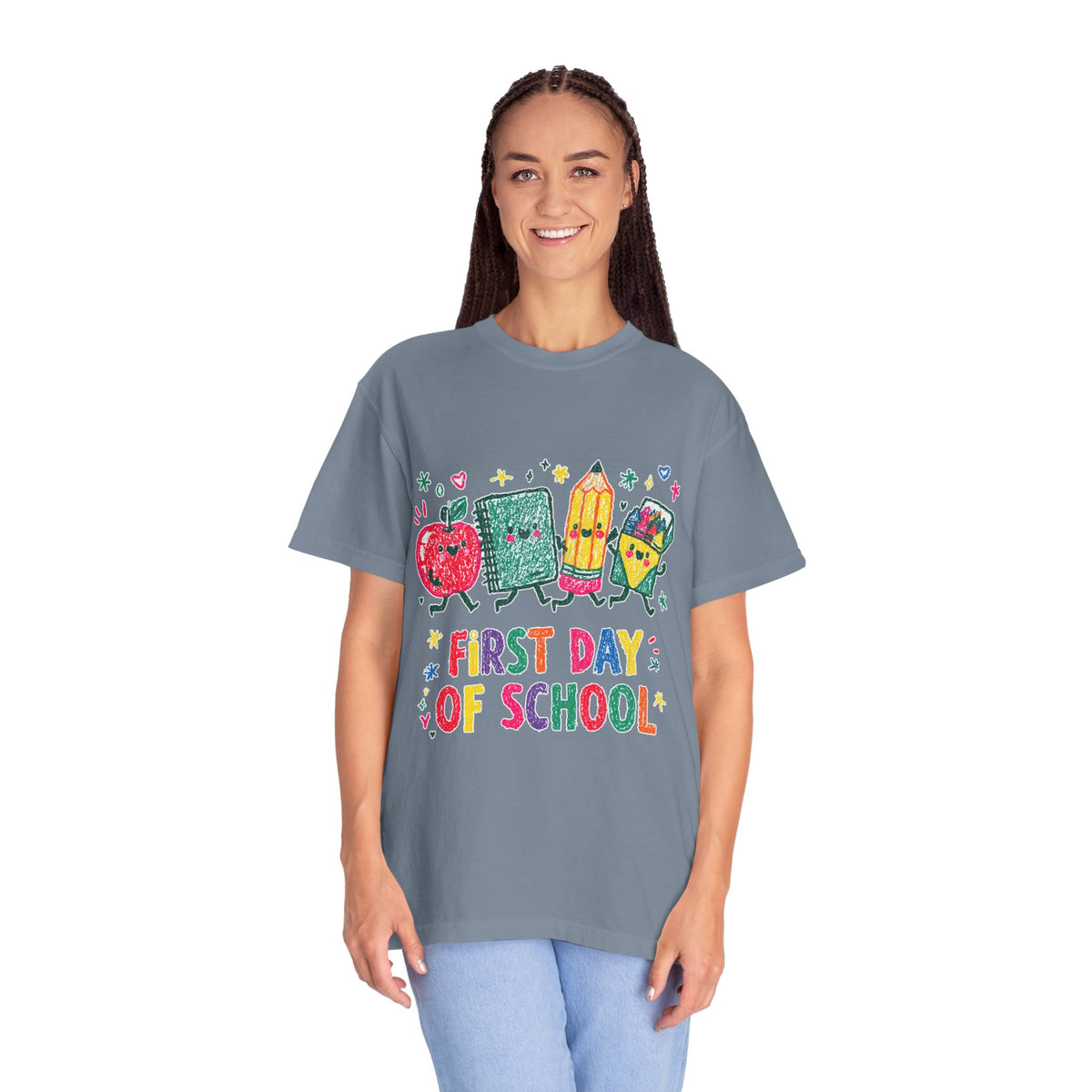 First Day of School T-Shirt, Colorful School Supplies Graphic Tee, Cute Teacher Outfit, Student Back to Class Gift, Classroom Shirt