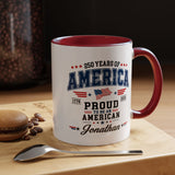 America 250th Coffee Mug with Flag, Semiquincentennial Gift for History Buffs, 1776 to 2026 Patriotic Ceramic Tea Cup