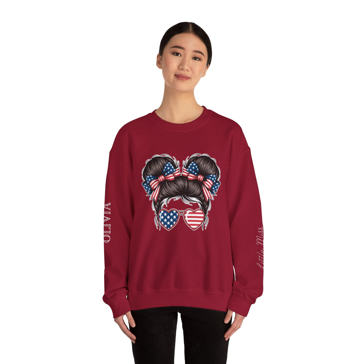 Personalized Patriotic Sweatshirt, Custom Little Miss Pullover, American Flag Girl Crewneck, Fourth of July Gift, USA Country Shirt