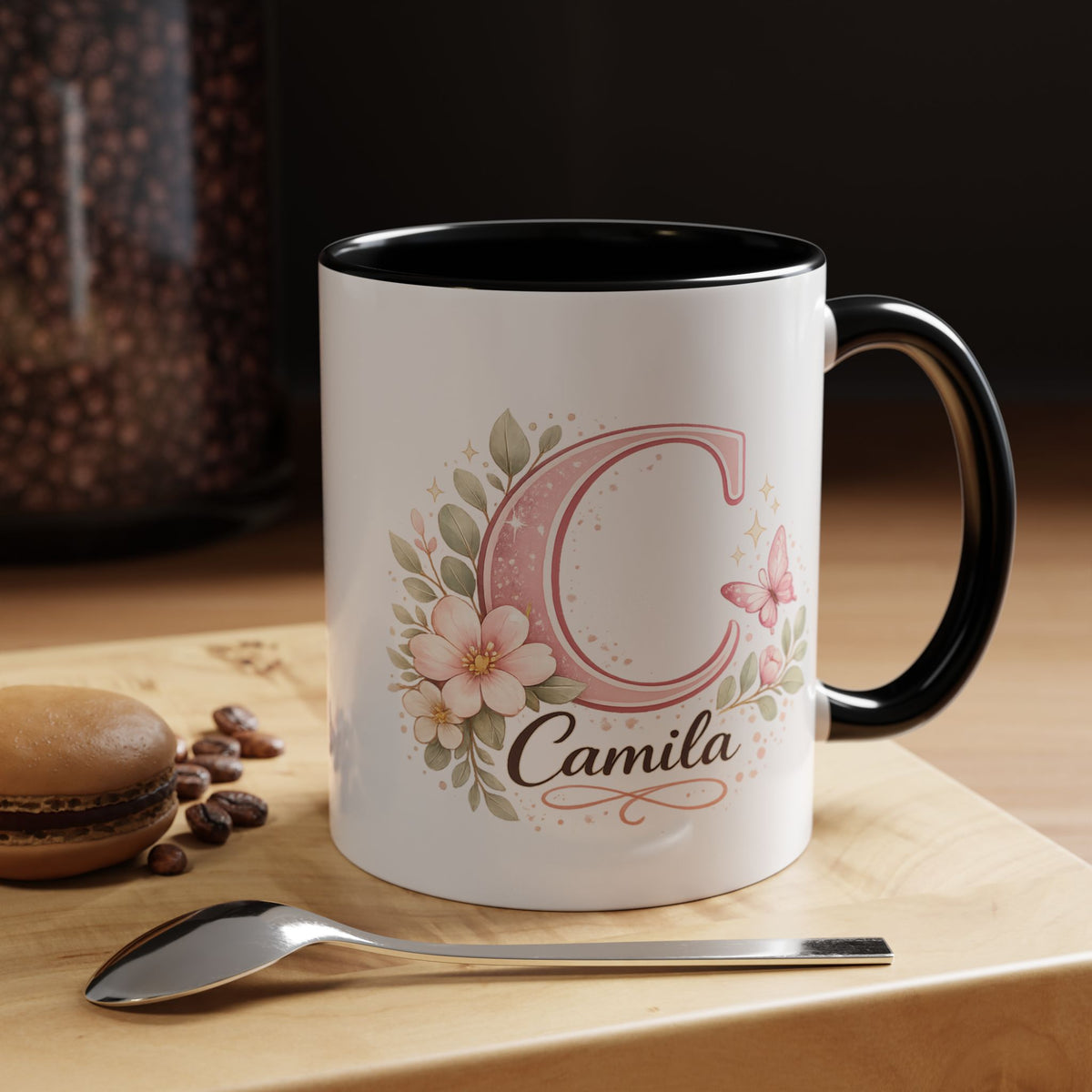 Personalized Initial Name Mug, Custom Floral Monogram Coffee Mug for Women, Butterfly Letter Cup, Birthday Gift for Her, Bridesmaid Mug
