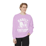 Barely Functioning But Still Caffeinated Comfort Colors Sweatshirt, Funny Coffee Lover Crewneck, Tired Adult Humor Gift