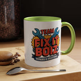 Mechanic Coffee Mug, Team Fix It Boiz Wrench and Gear Design, Handyman Gift for Dad or a Repair Crew Coworker, Workshop Coffee Break Cup