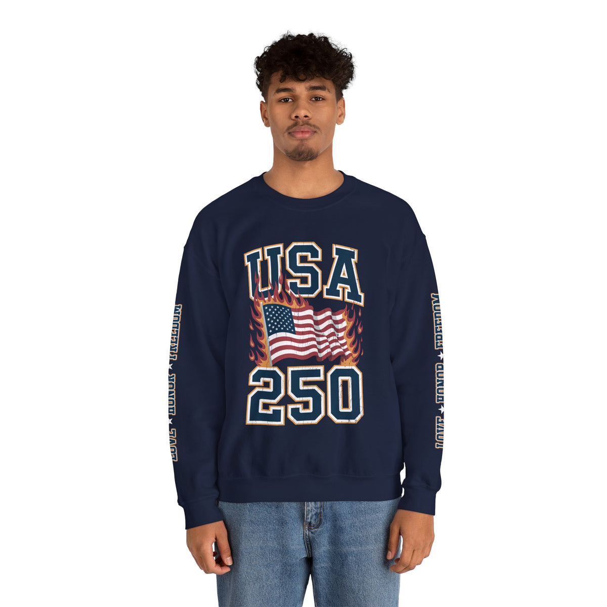 USA 250 Sweatshirt, American Flag Crewneck, Patriotic Pullover, USA 250th Anniversary Gift, Fourth of July Shirt, Americana Top