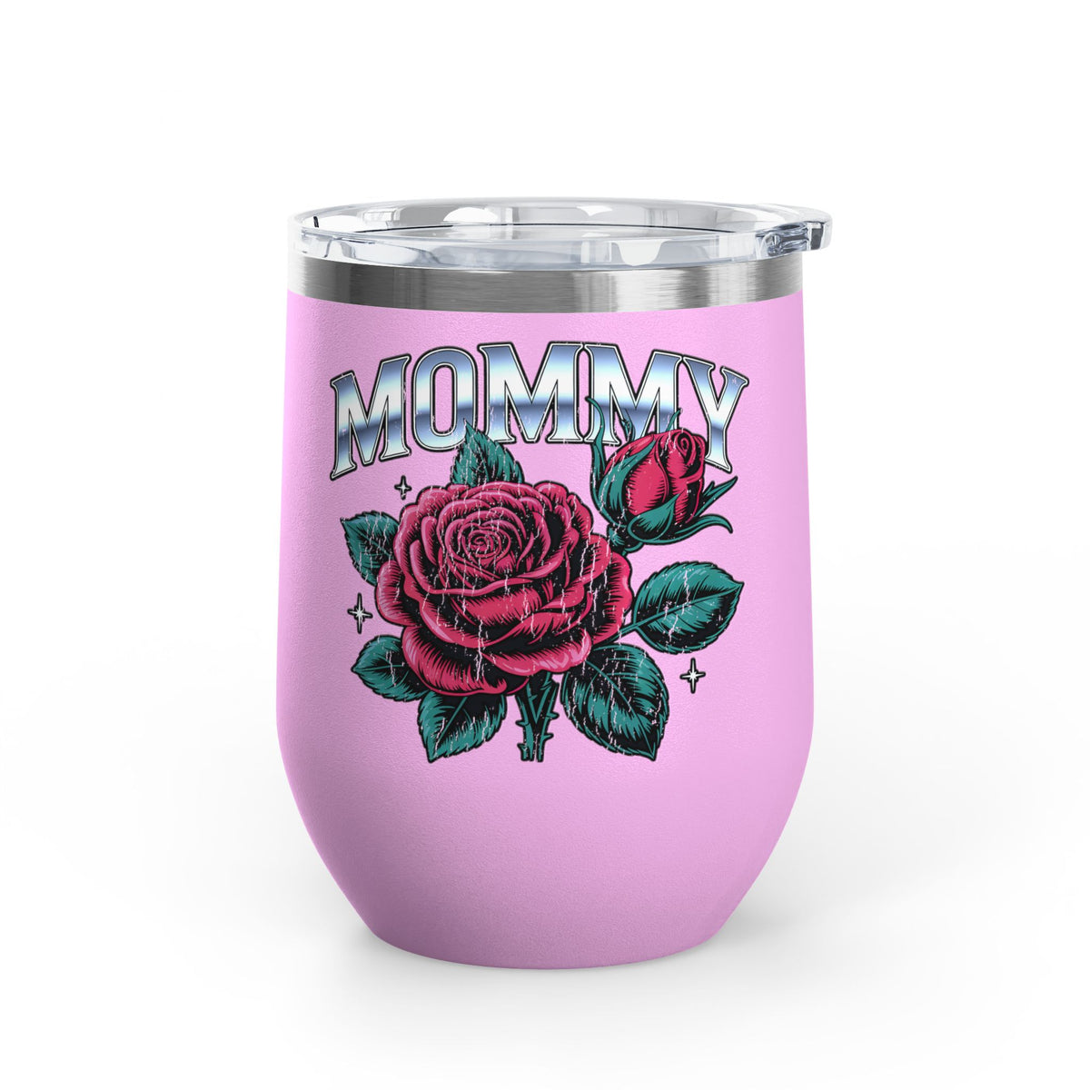 Mommy Rose Wine Tumbler, Pink Floral Cup, Mother's Day Gift for Mom, Birthday Present for Mama and Floral Lovers