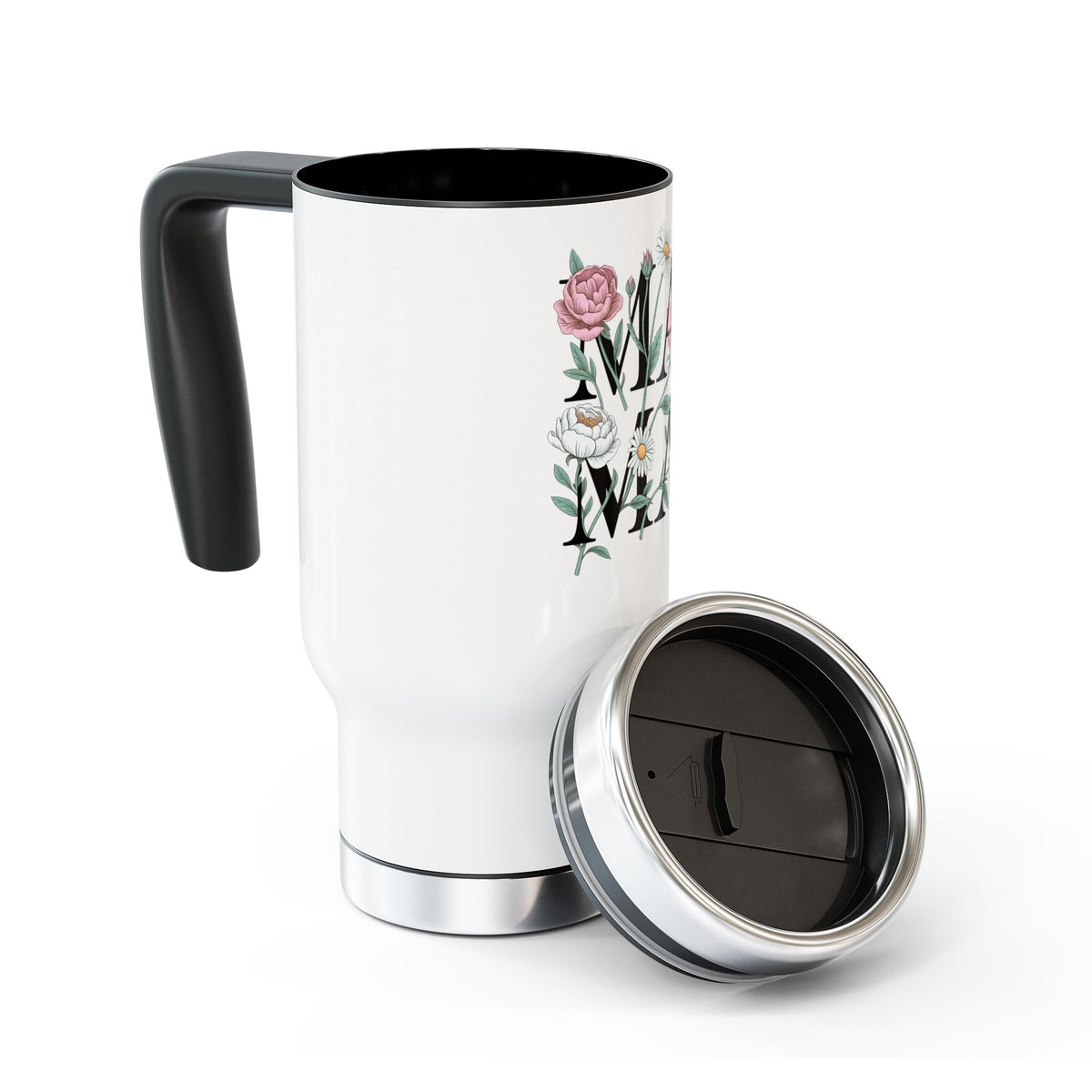 Personalized Mama Stainless Steel Travel Mug, Floral Custom Name Coffee Cup, Botanical Drink Tumbler, Mothers Day Gift for Mom