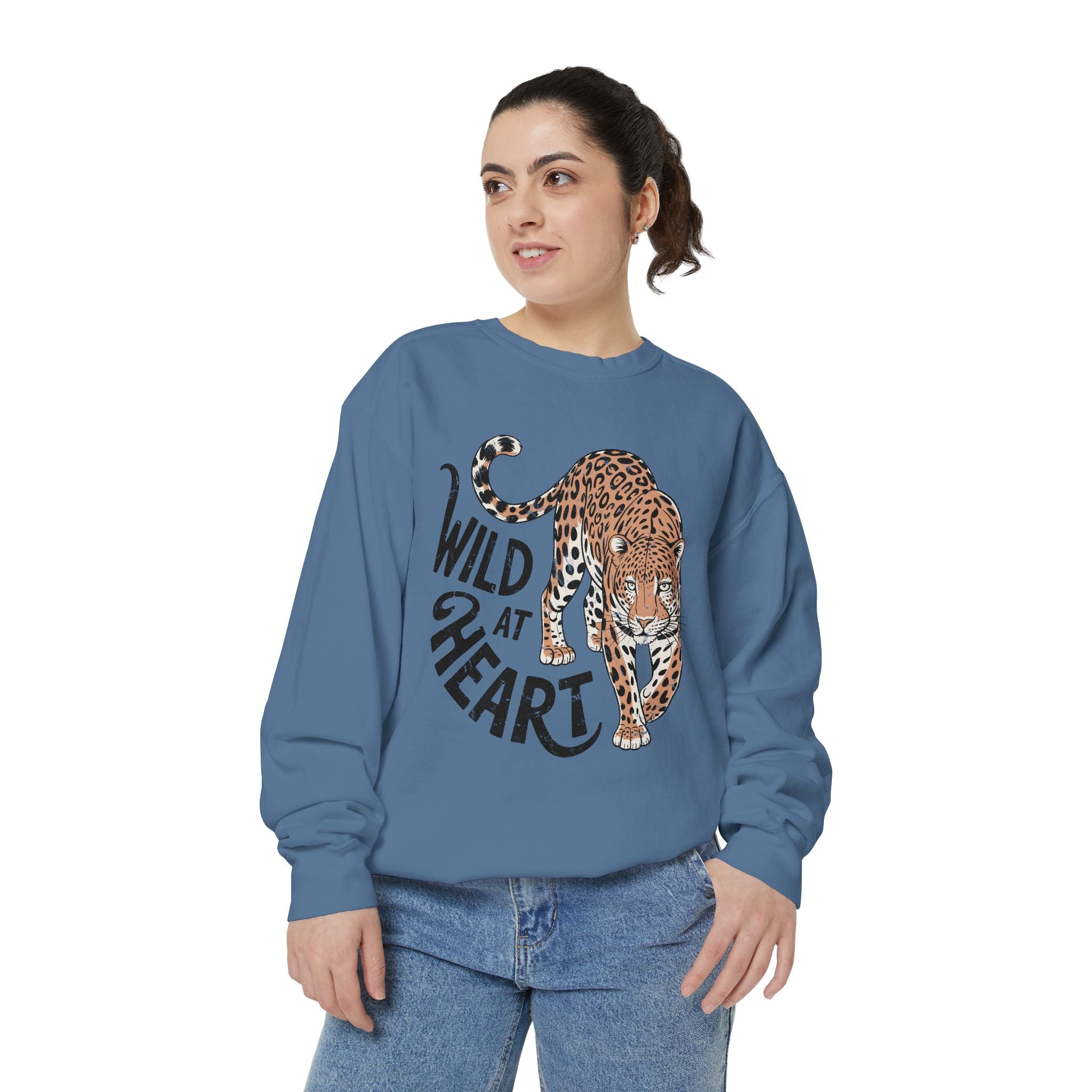 Wild at Heart Leopard Comfort Colors Sweatshirt, Leopard Graphic Crewneck, Animal Lover Sweatshirt, Safari Style Gift