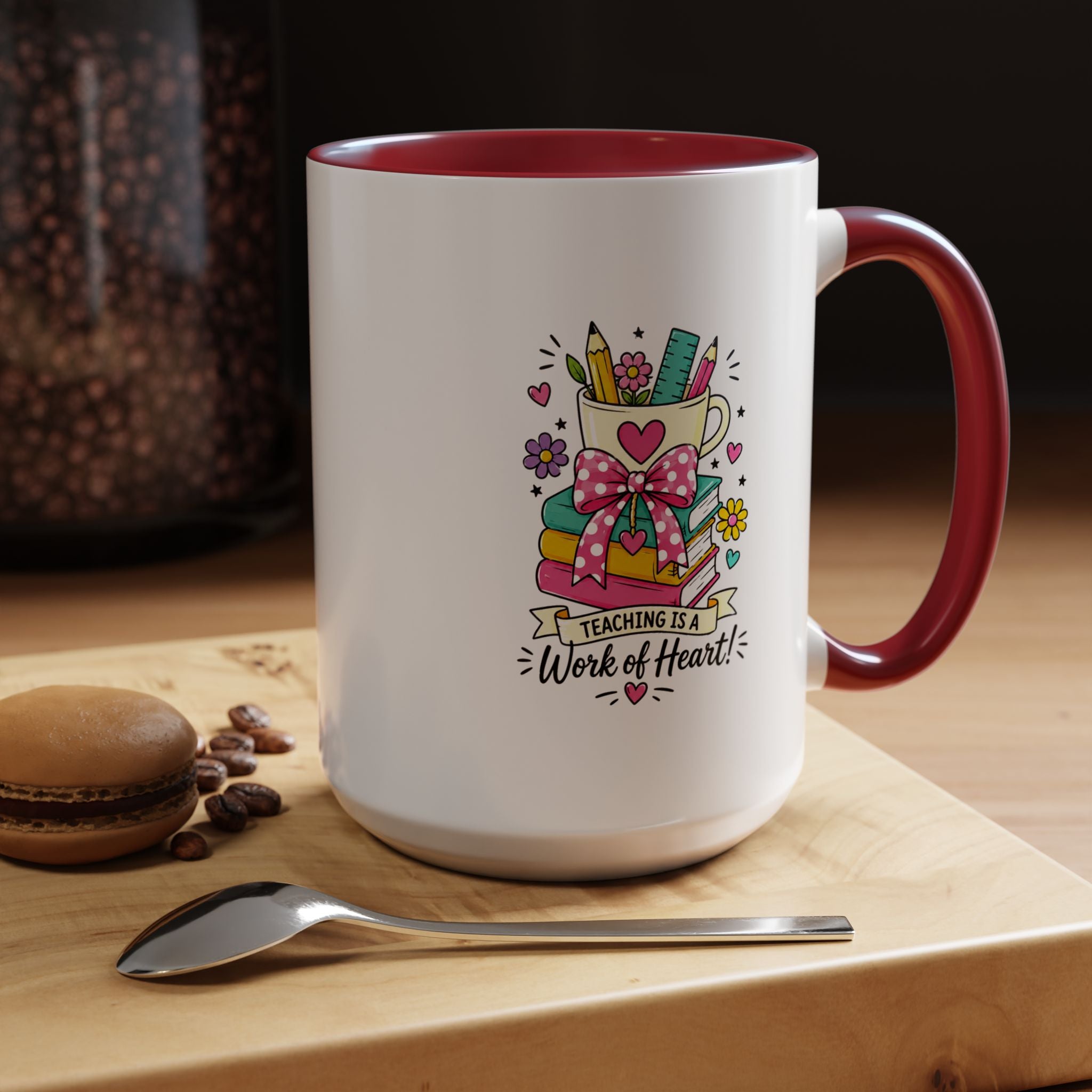 Teaching Is a Work of Heart Mug, Teacher Appreciation Coffee Cup, Thank You Gift for Educator, End of Year Classroom Keepsake for Her