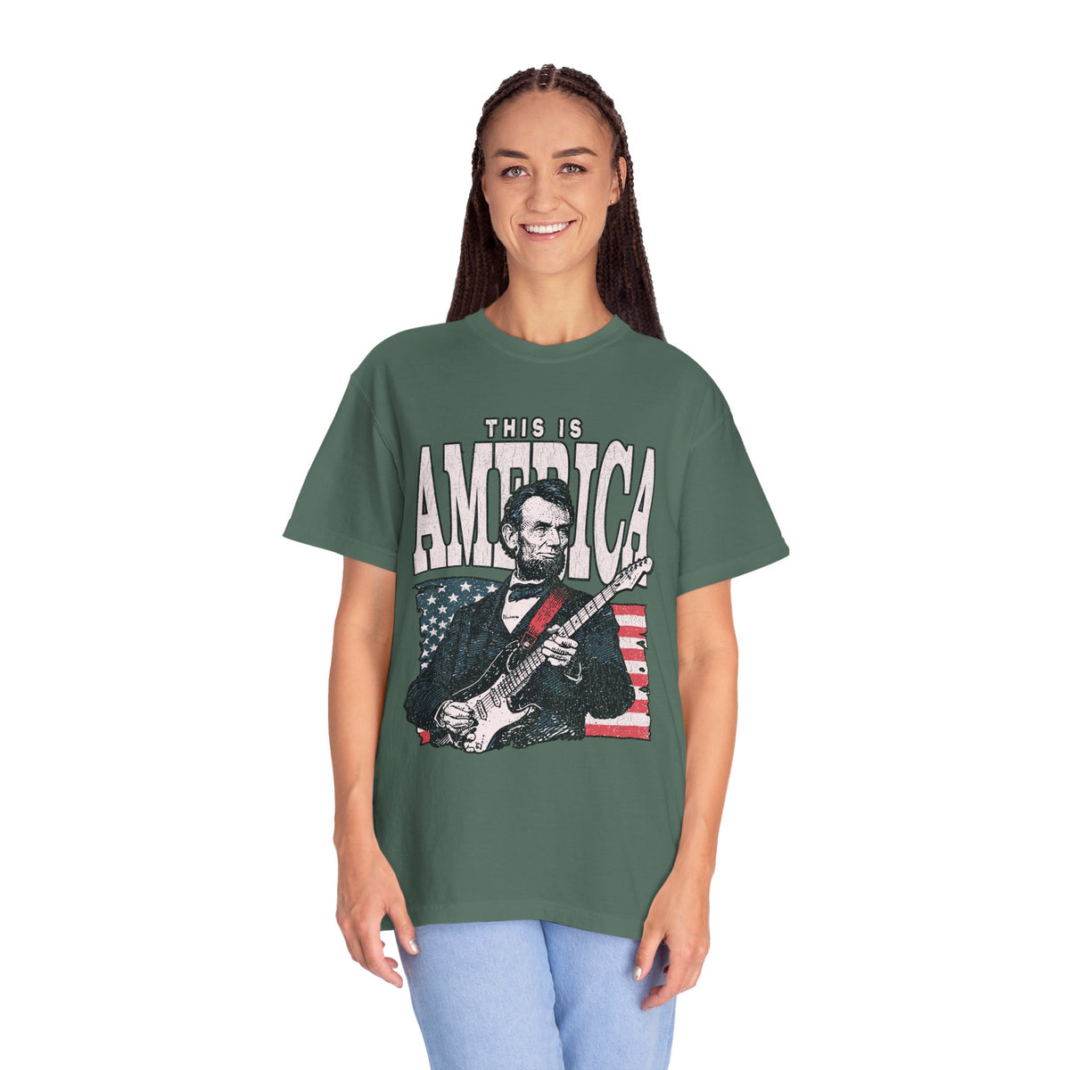 Abraham Lincoln Guitar Shirt, Funny This Is America Graphic, Gift for History Teachers and Music Lovers, Fourth of July Party Outfit