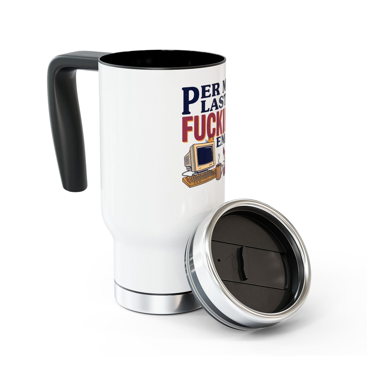 Funny Stainless Steel Travel Mug, Per My Last F*cking Email Cup, Sarcastic Office Gift for Coworkers, Retro Computer Coffee Drinkware