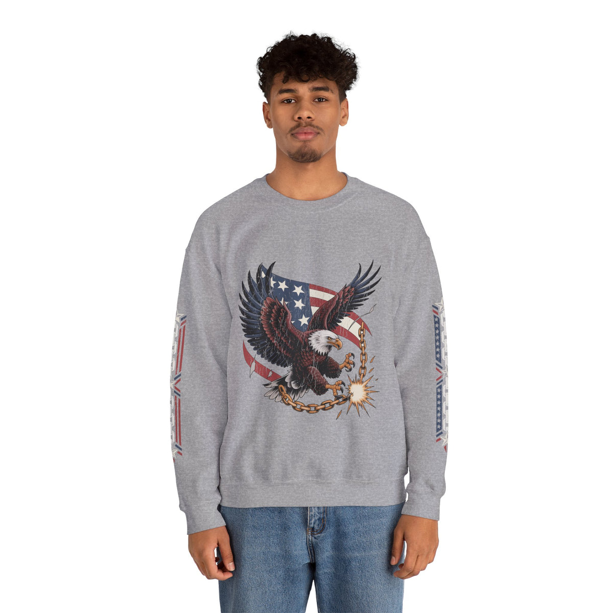 Patriotic Eagle Freedom Sweatshirt, American Flag Crewneck, Broken Chain Military Style Pullover, Fourth of July Gift for Him or Her