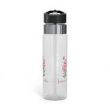 Personalized Floral Transparent Water Bottle, Peony Flower Gift for Her, Custom Name Drinkware, Girly Water Bottle for Work, Gym or School