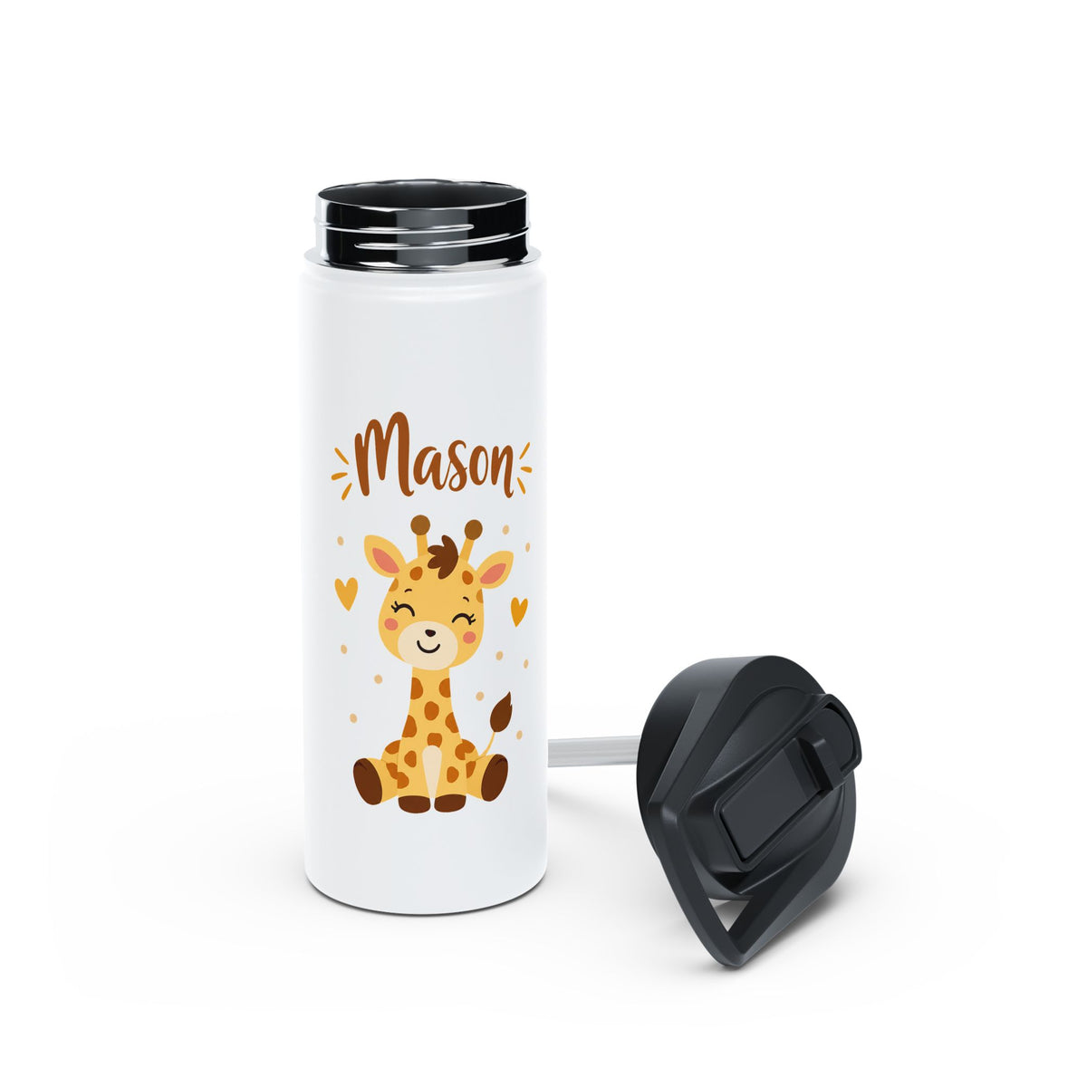 Giraffe Personalized Water Bottle, Custom Name Drink Bottle, Cute Animal Gift, School Water Bottle, Birthday Present, Reusable Kids Bottle