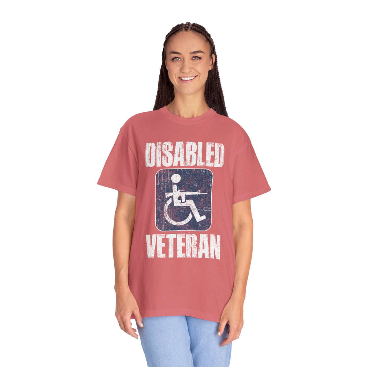 Disabled Veteran Shirt, Distressed Wheelchair and Rifle Graphic, Military Service Pride, Veterans Day Gift and Everyday Casual Wear