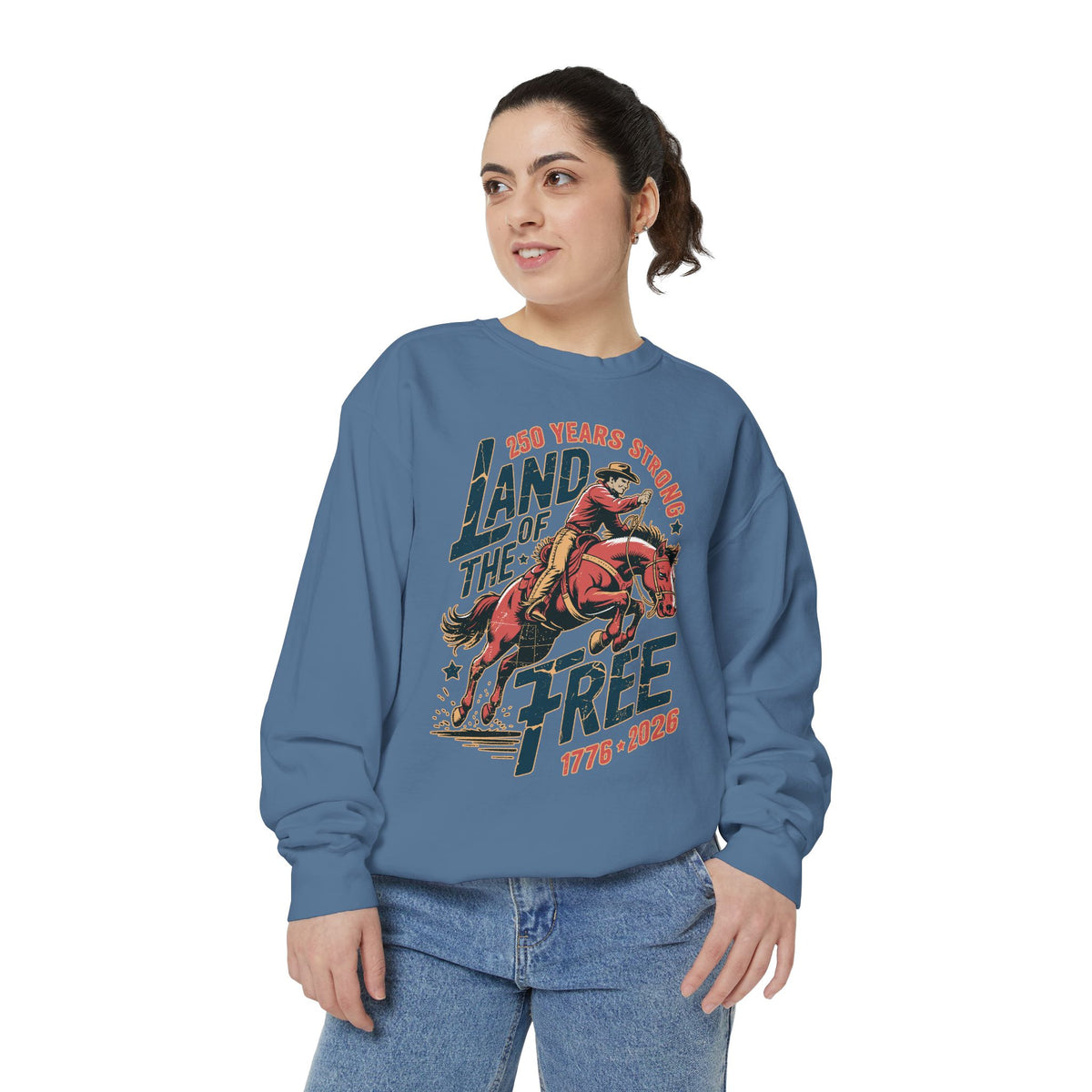 Land of the Free Comfort Colors Sweatshirt, Patriotic Cowboy Sweatshirt, Western Fourth of July Shirt, Americana Gift
