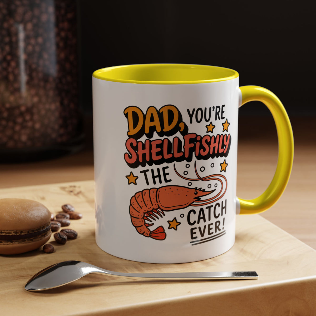 Funny Shrimp Dad Mug, Dad You're Shellfishly The Best Catch Ever Coffee Mug, Father's Day Gift for Seafood Loving Dad