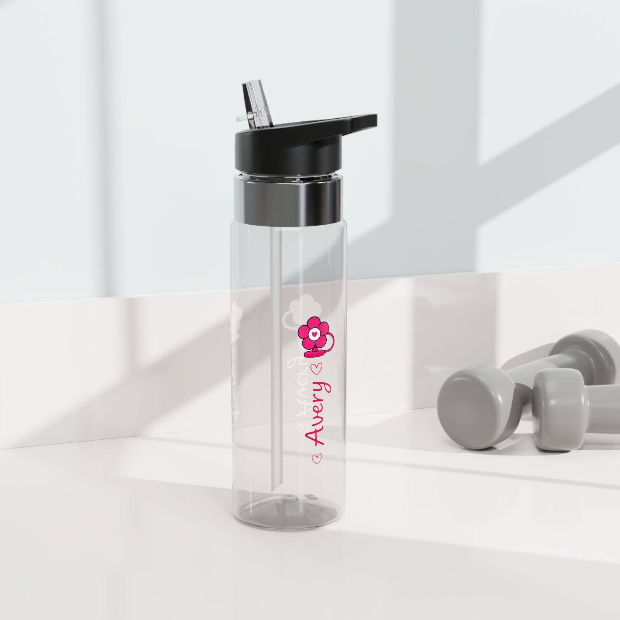 Personalized Transparent Water Bottle for Girls, Custom Name Flower Bottle, Cute School Drinkware, Birthday Gift for Kids and Teens