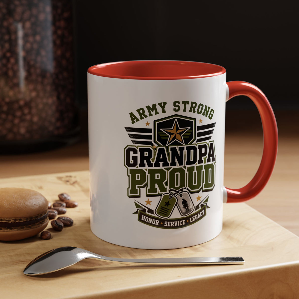 Army Strong Grandpa Mug, Grandpa Proud Military Coffee Cup, Veteran Grandfather Gift, Service Legacy Present for Birthday or Father's Day