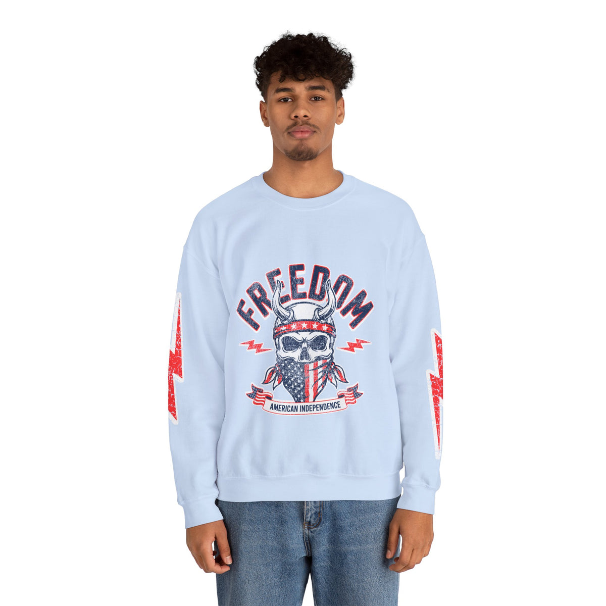 Freedom American Independence Sweatshirt, Patriotic Skull Crewneck, USA Flag Pullover, Fourth of July Outfit, Americana Gift for Him