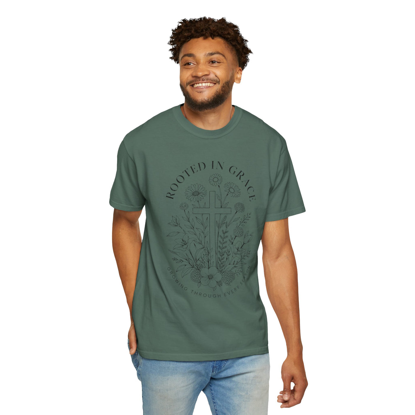 Comfort Colors Rooted in Grace Shirt, Christian Floral Cross Tee, Faith Based Graphic Shirt, Religious Gift for Women, Bible Verse Tee