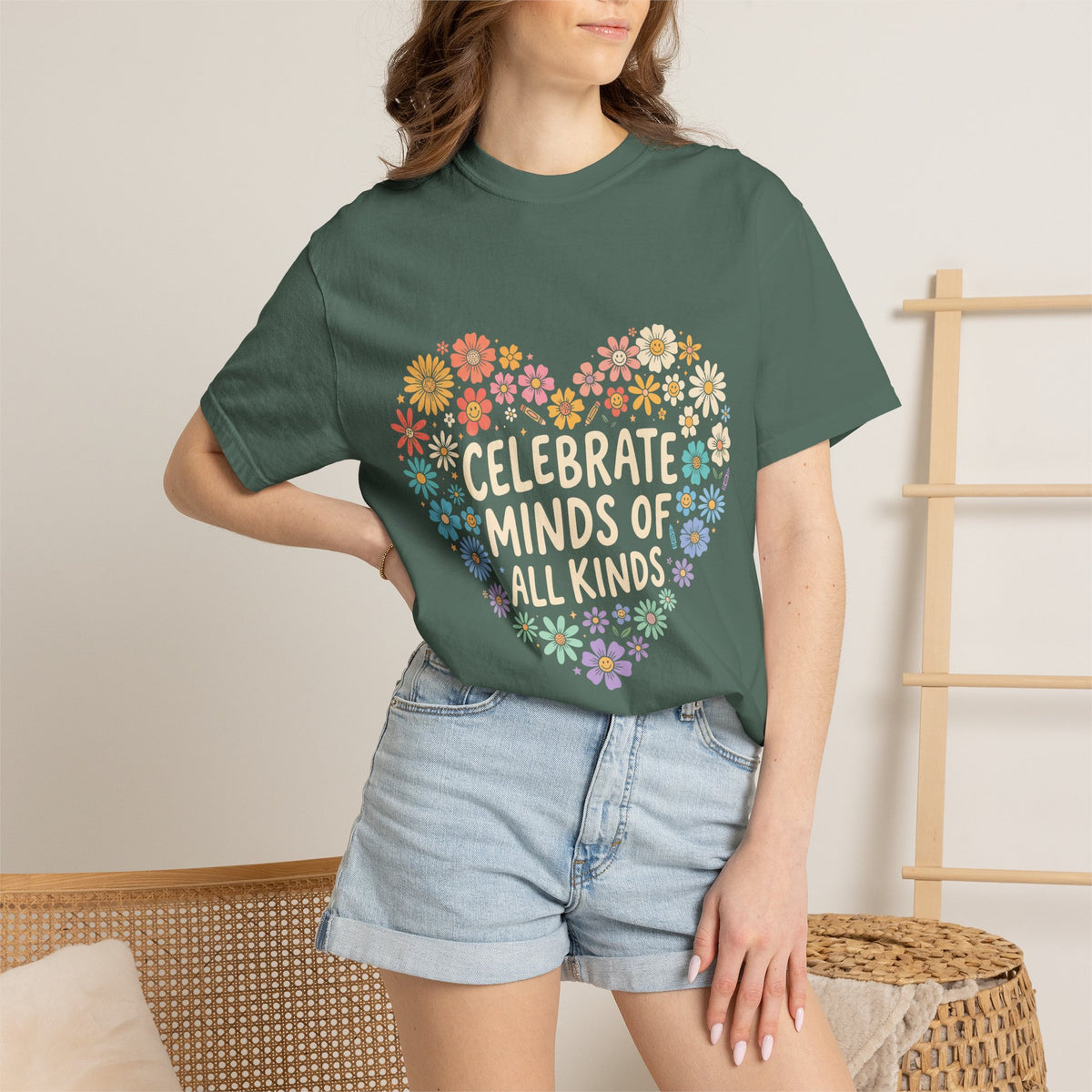 Comfort Colors Celebrate Minds of All Kinds Shirt, Autism Acceptance Flower Heart Tee, Neurodiversity Awareness Shirt, Teacher Gift