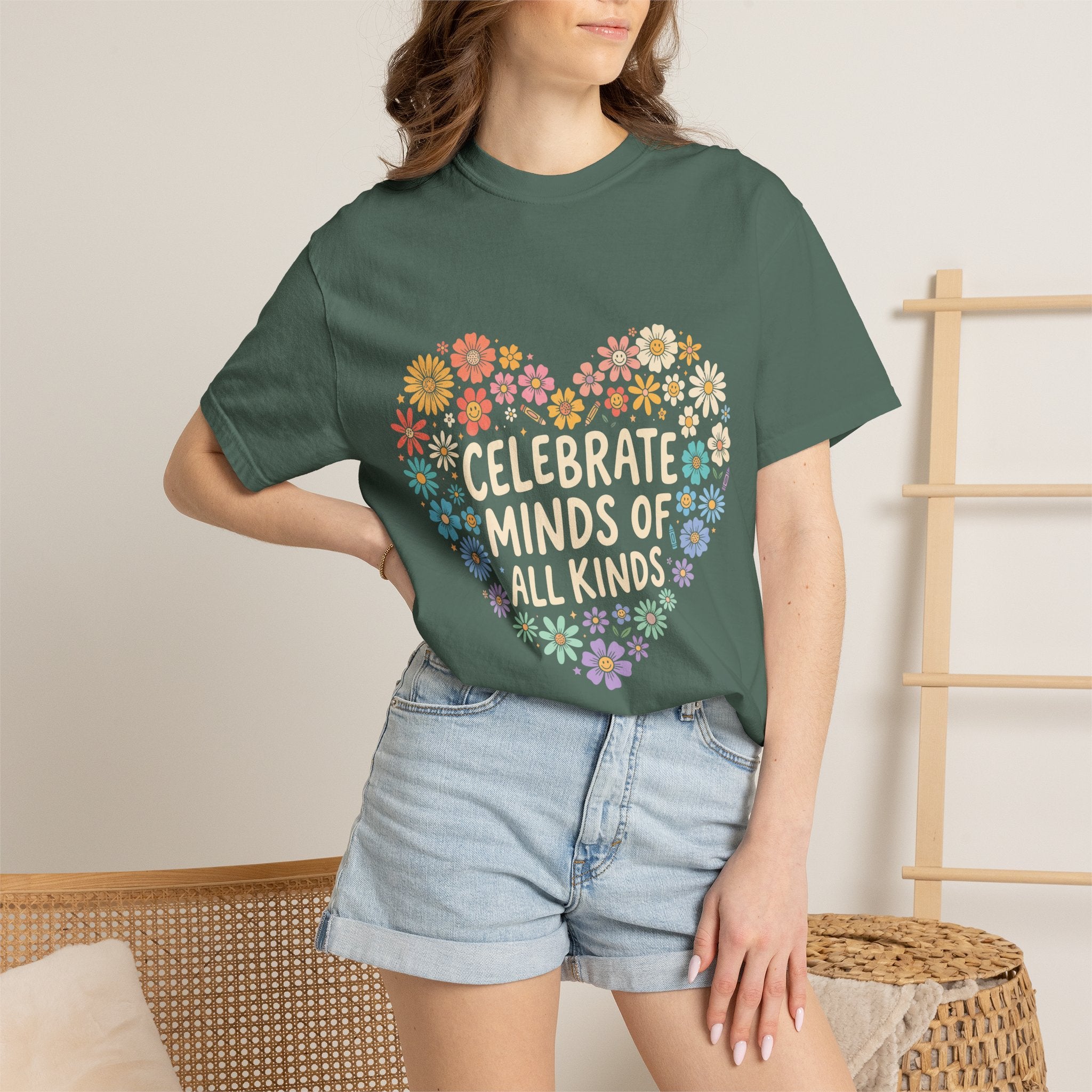 Comfort Colors Celebrate Minds of All Kinds Shirt, Autism Acceptance Flower Heart Tee, Neurodiversity Awareness Shirt, Teacher Gift