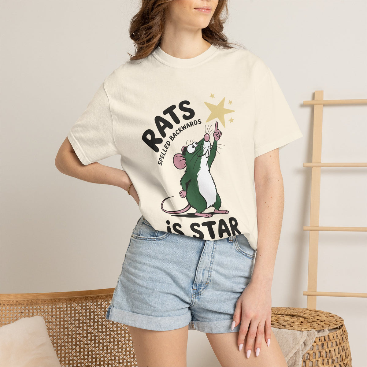 Funny Rat Shirt, Rat Is A Star Backwards Science Tee, Cute Mouse Graphic T-Shirt, Weird Humor Animal Shirt, Nerdy Joke Gift
